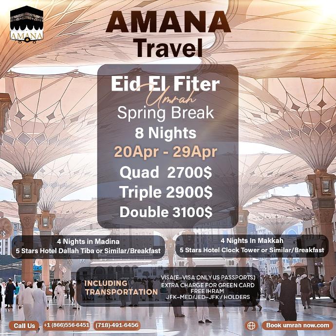 April 2024 Umrah  20-29 Apr (8 Nights)